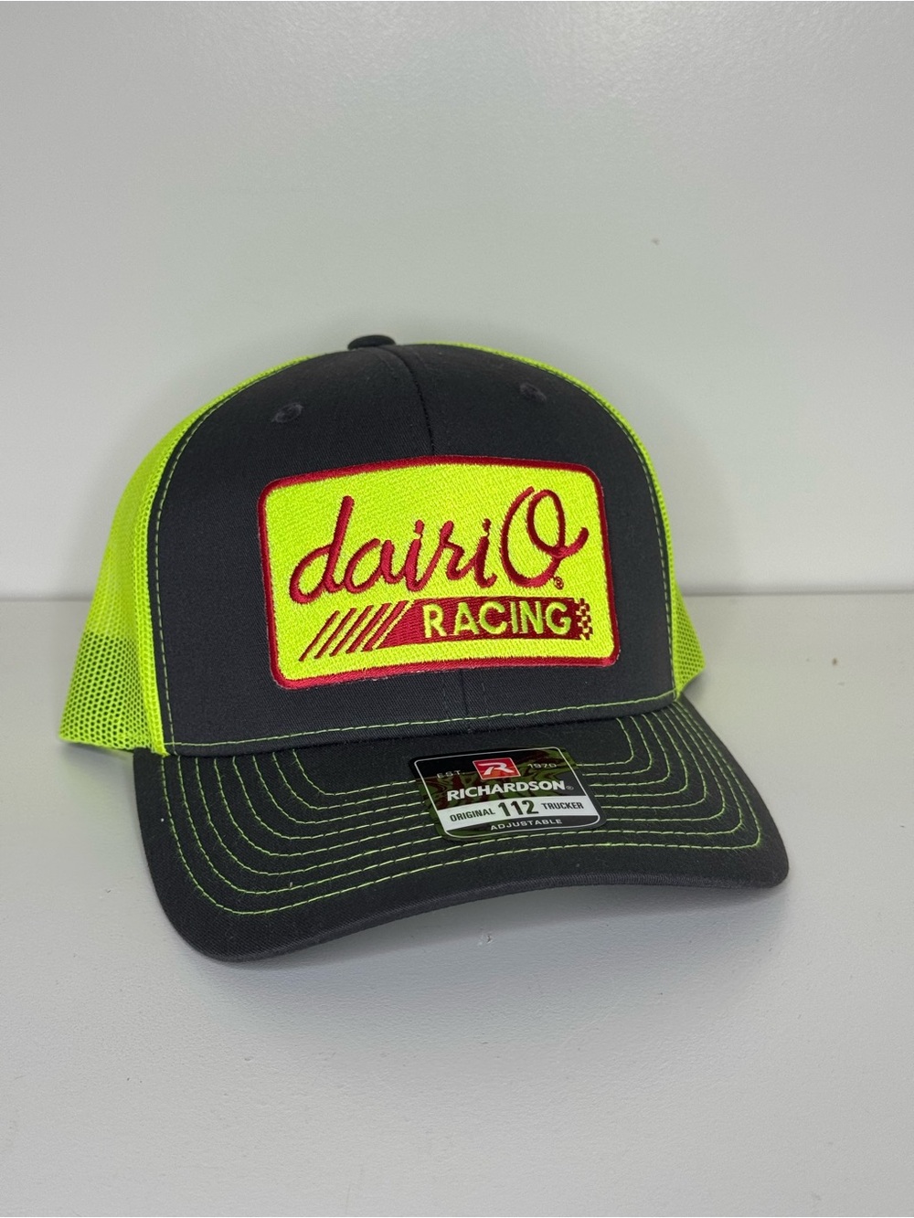 NASCAR Richardson 112 Trucker Hat - dairiO Racing - Neon Yellow/Grey - NWT